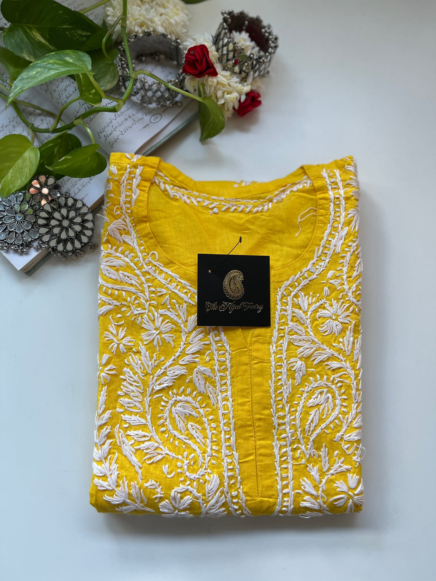 White on Yellow - Cotton Kurta - The Hijab Fairy