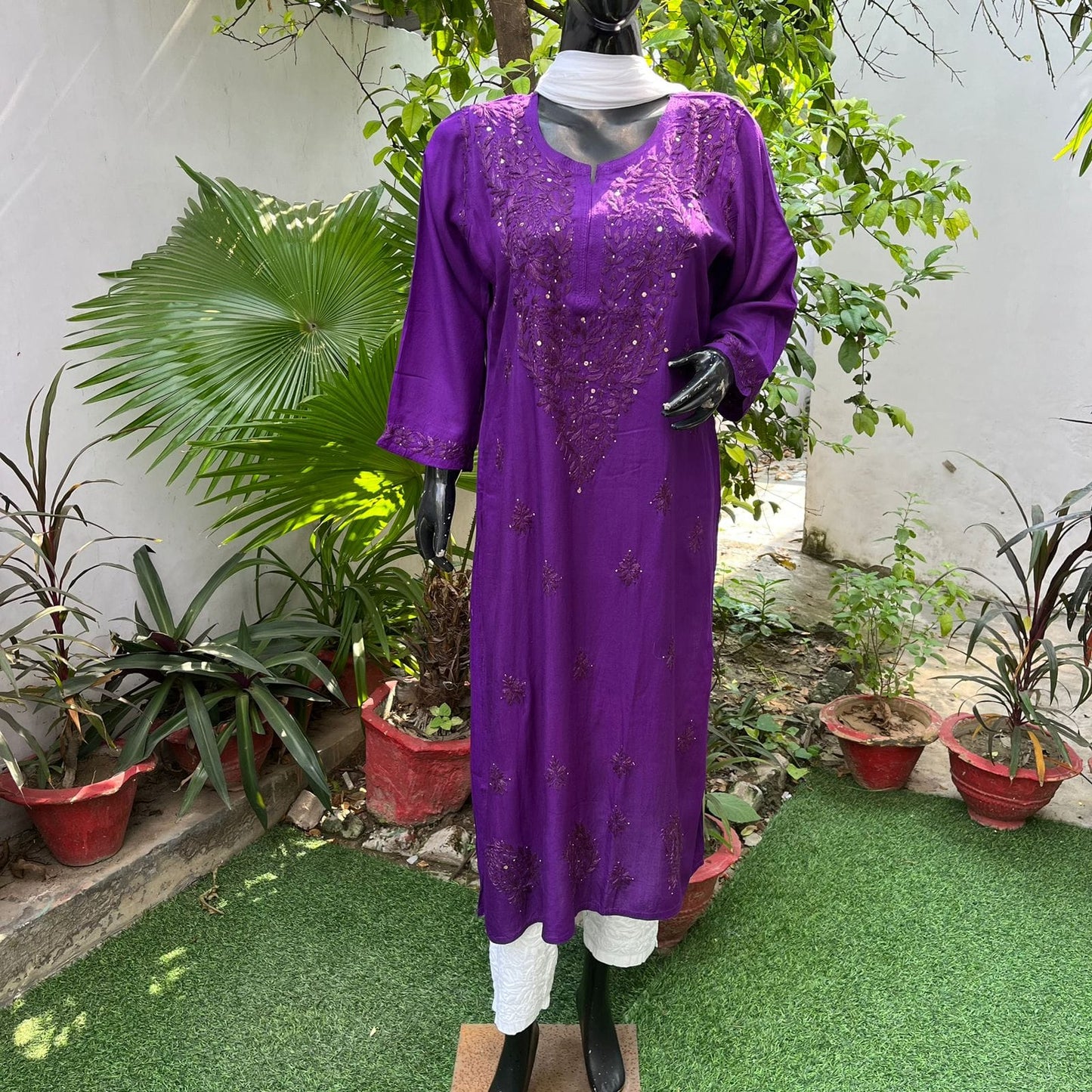 Purple - Mukaish Rayon Kurta - The Hijab Fairy