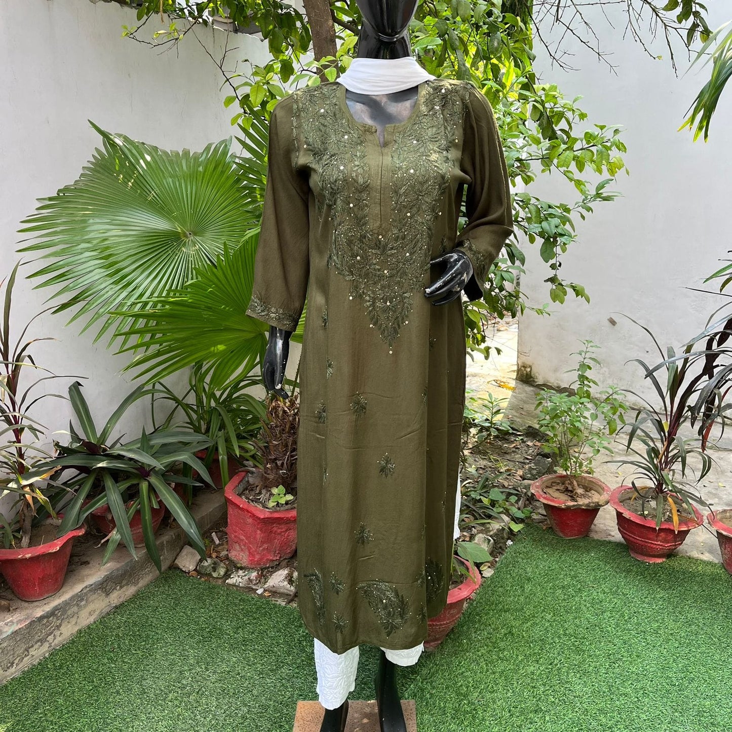 Green 2 - Mukaish Rayon Kurta - The Hijab Fairy