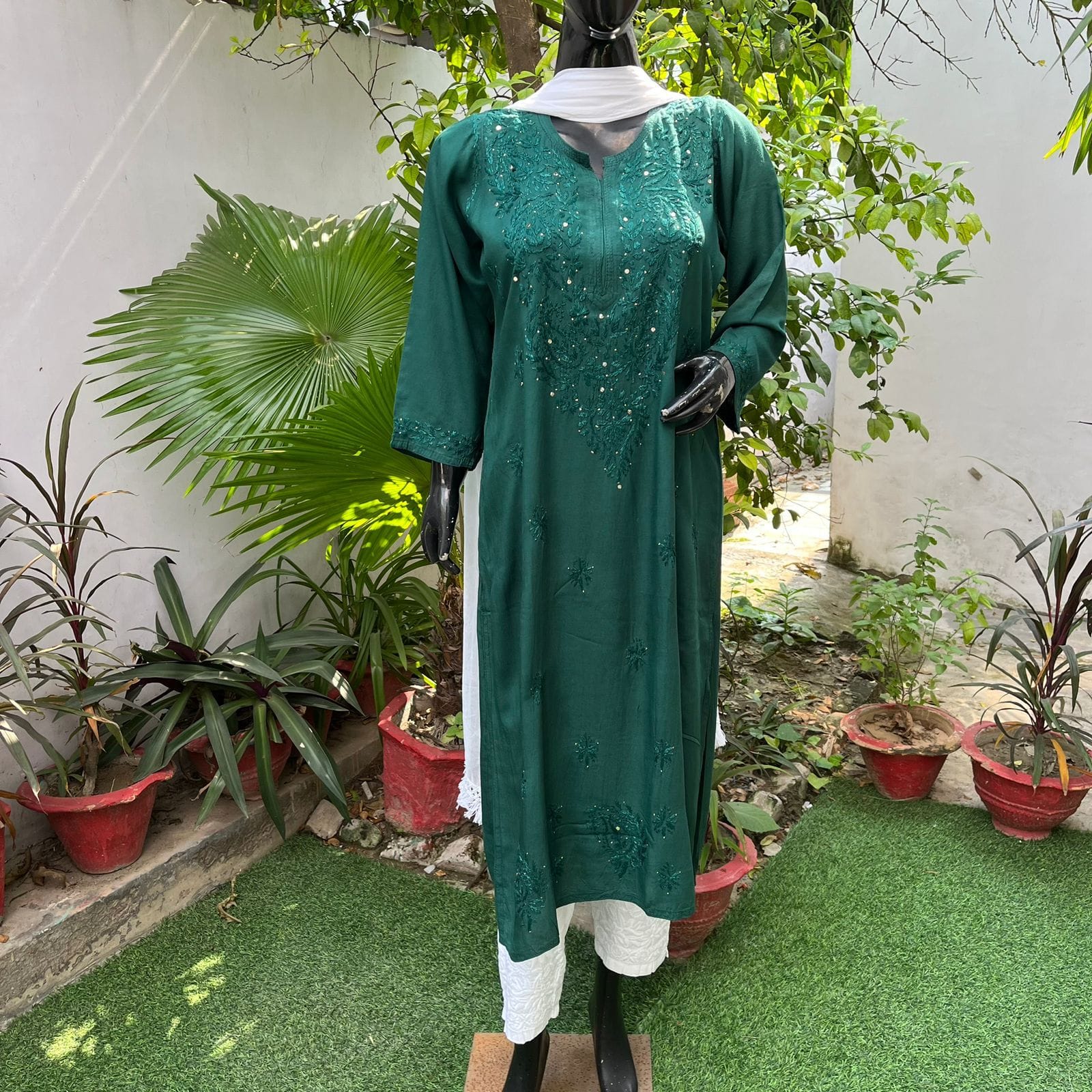 Green 1 - Mukaish Rayon Kurta - The Hijab Fairy