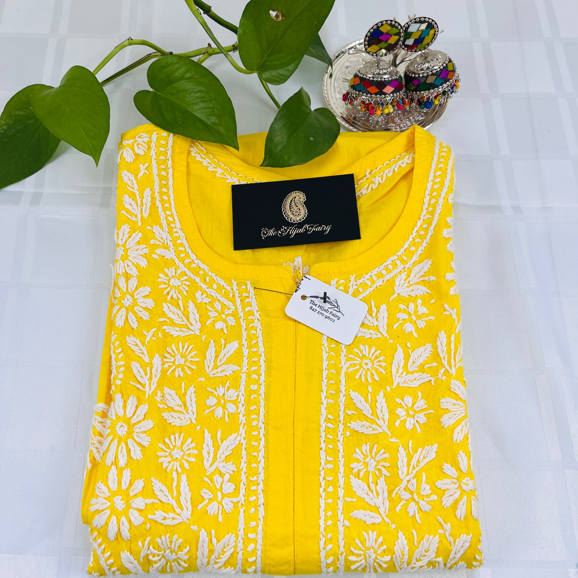 White on Yellow - Cotton Kurta - The Hijab Fairy