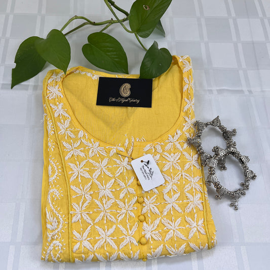 White on Yellow - Cotton Kurta - The Hijab Fairy