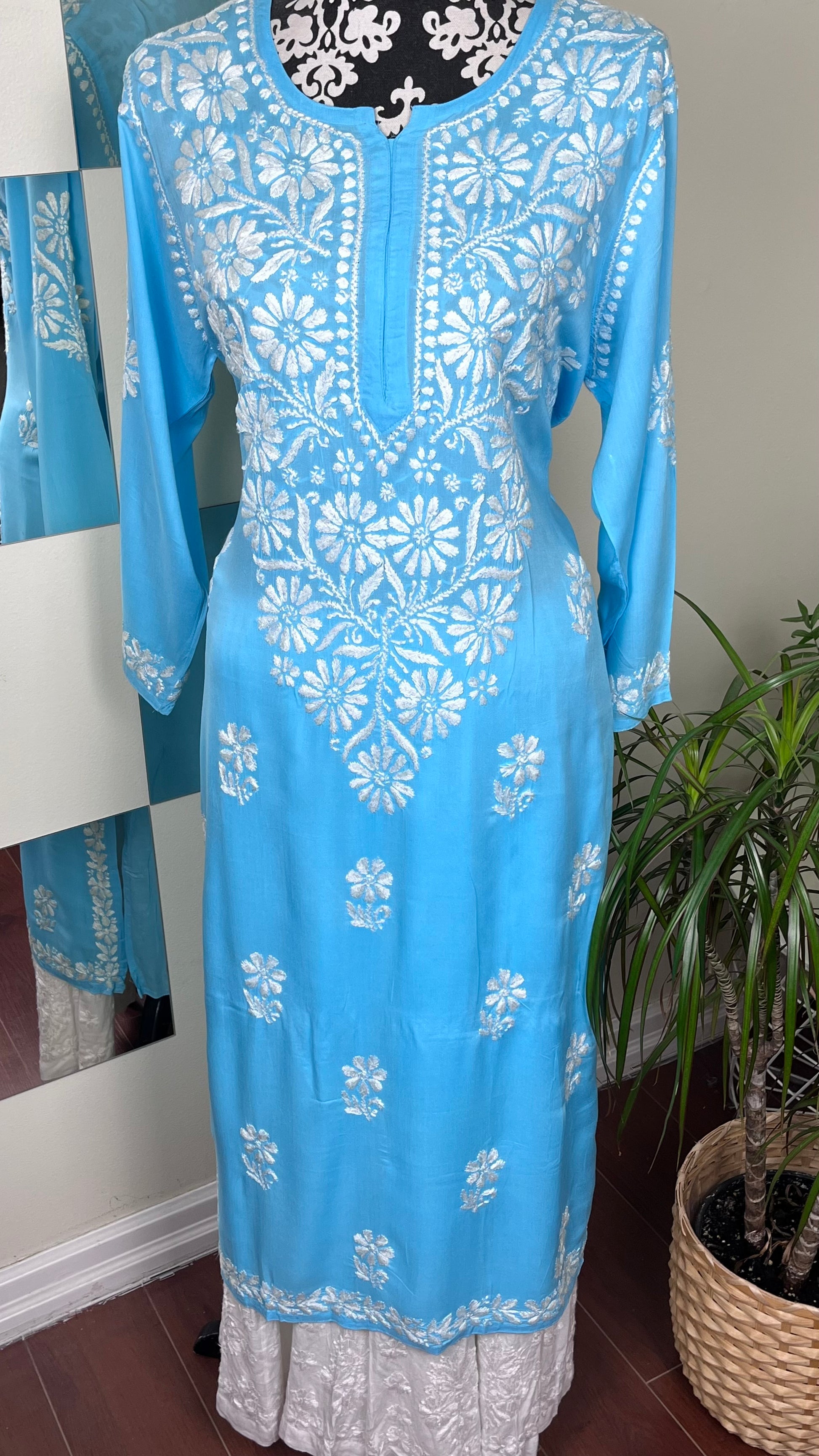 Sky Blue - Modal Straight Long Kurta - The Hijab Fairy