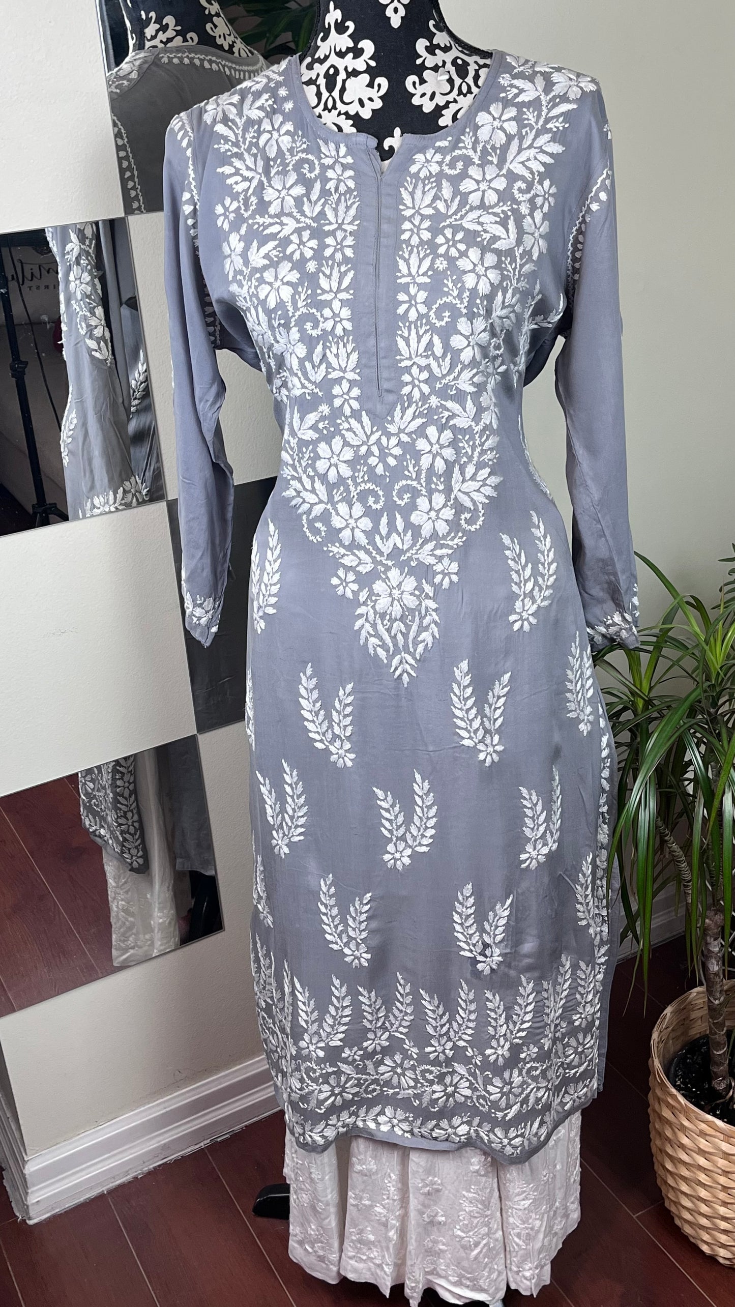 Grey - Modal Straight Long Kurta - The Hijab Fairy