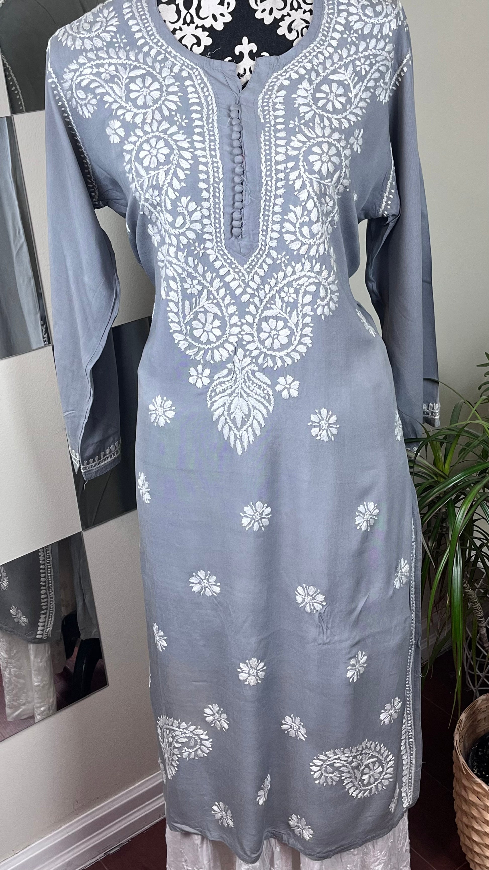 Grey - Modal Straight Long Kurta - The Hijab Fairy