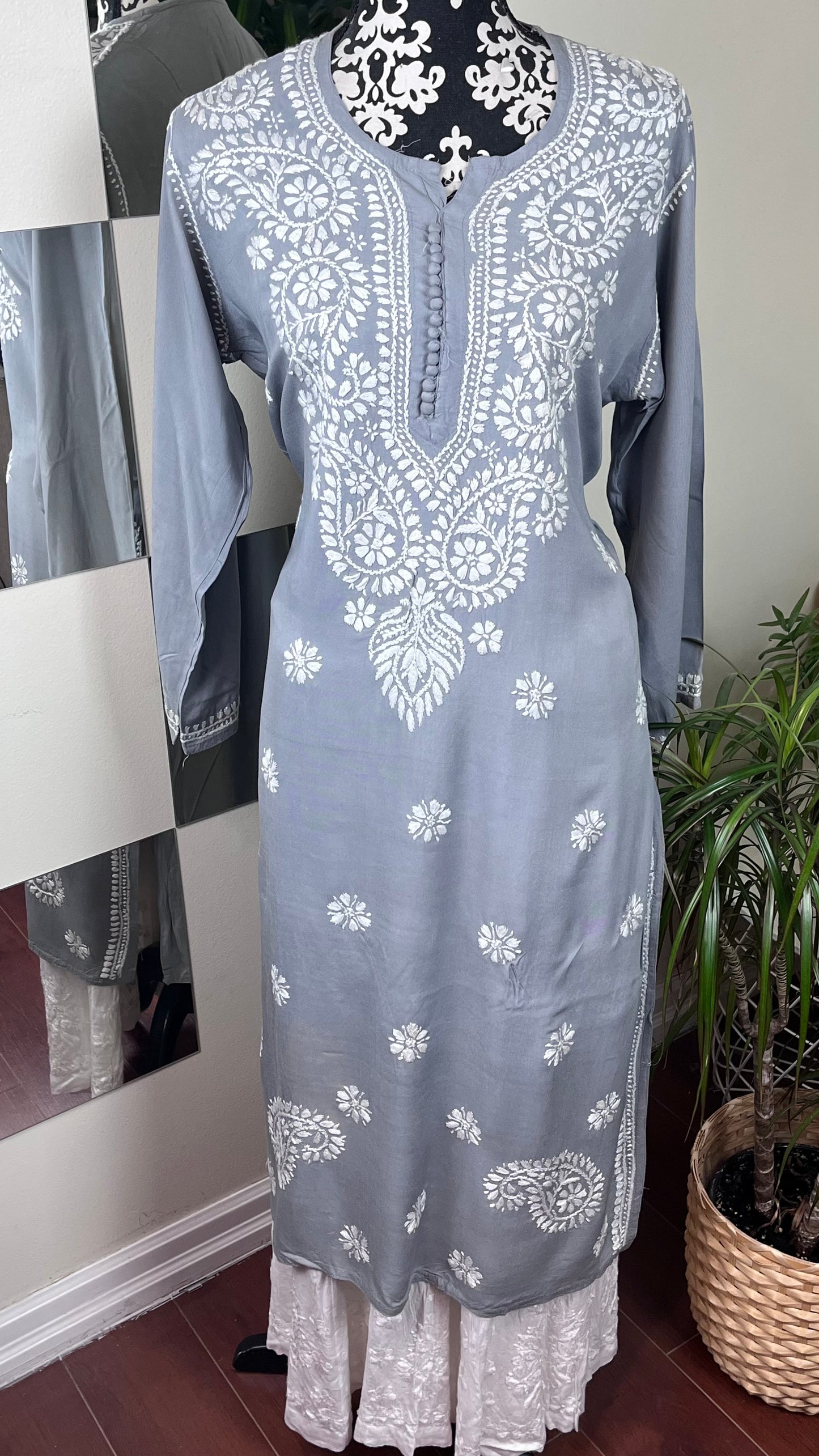 Grey - Modal Straight Long Kurta - The Hijab Fairy