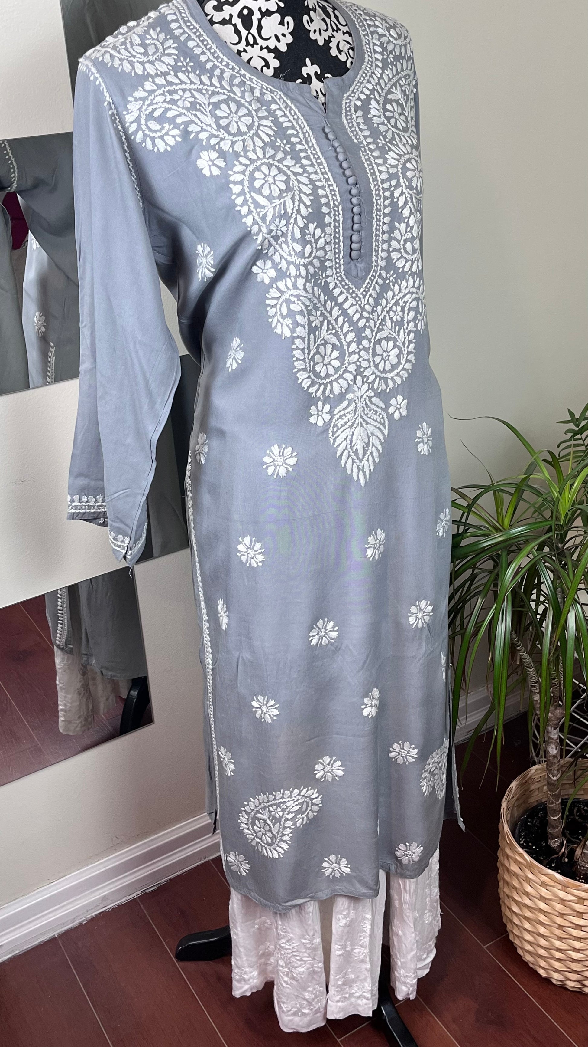 Grey - Modal Straight Long Kurta - The Hijab Fairy