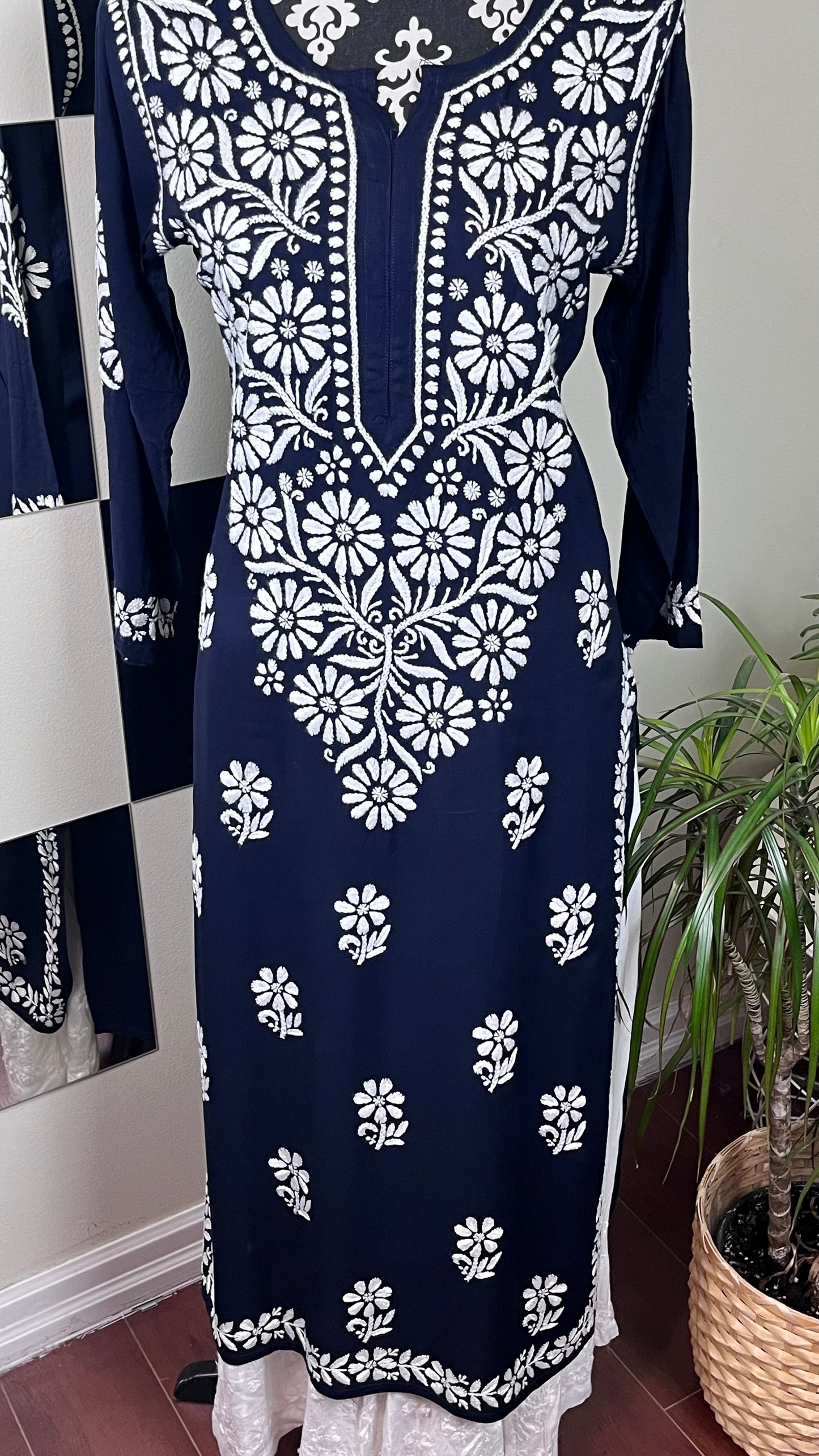 Navy Blue - Modal Straight Long Kurta - The Hijab Fairy