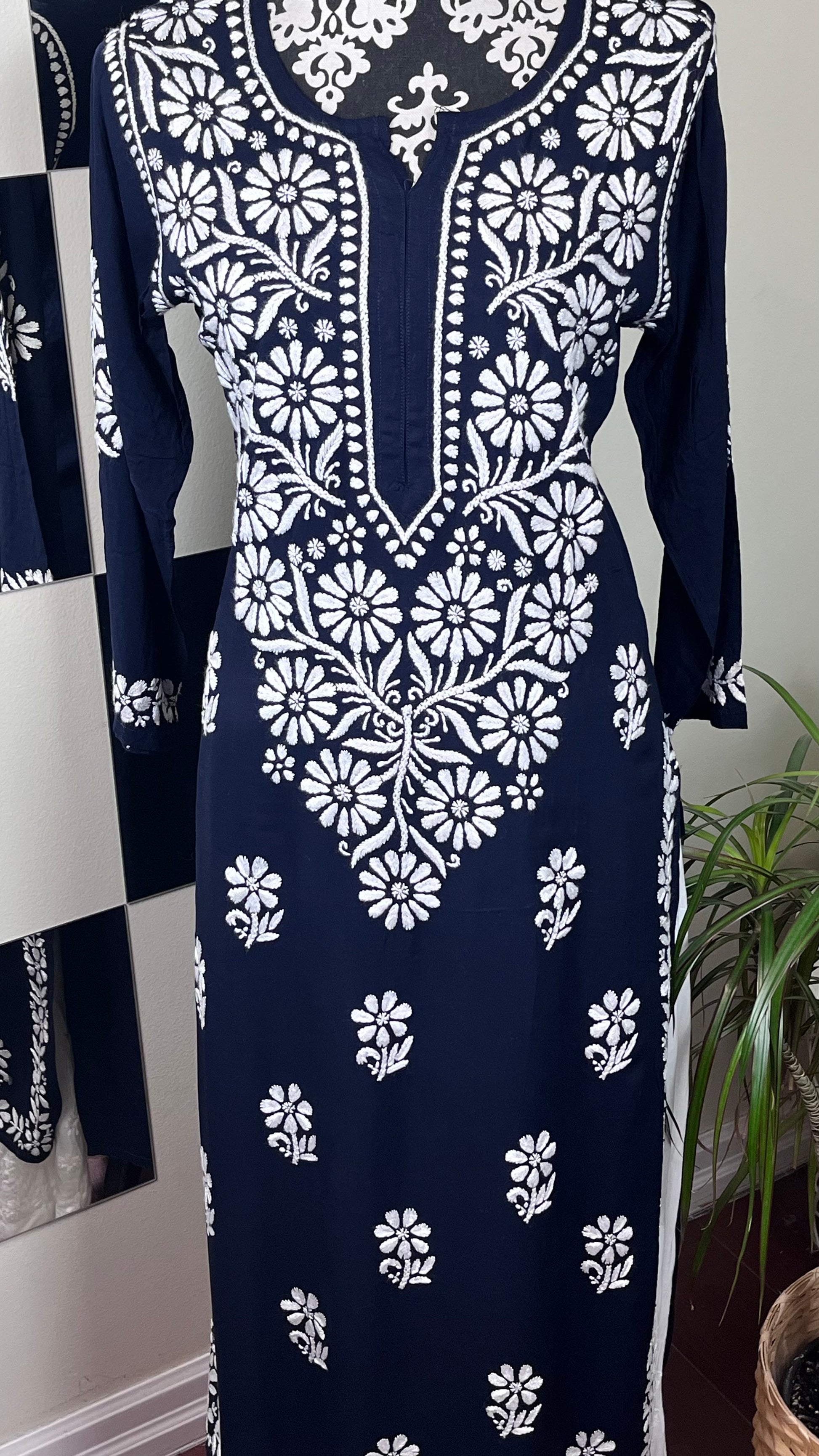 Navy Blue - Modal Straight Long Kurta - The Hijab Fairy