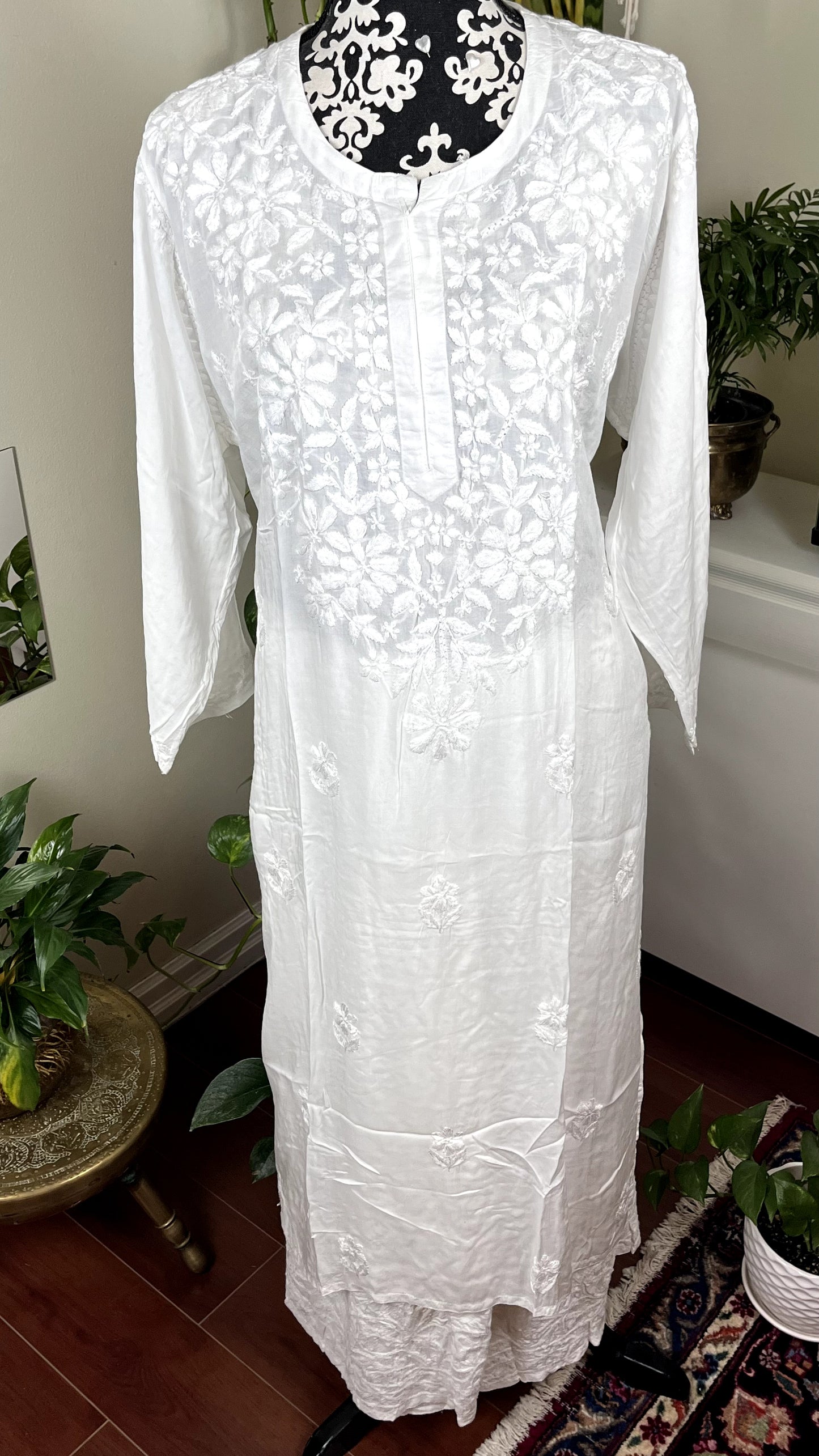 White - Modal Straight Long Kurta - The Hijab Fairy