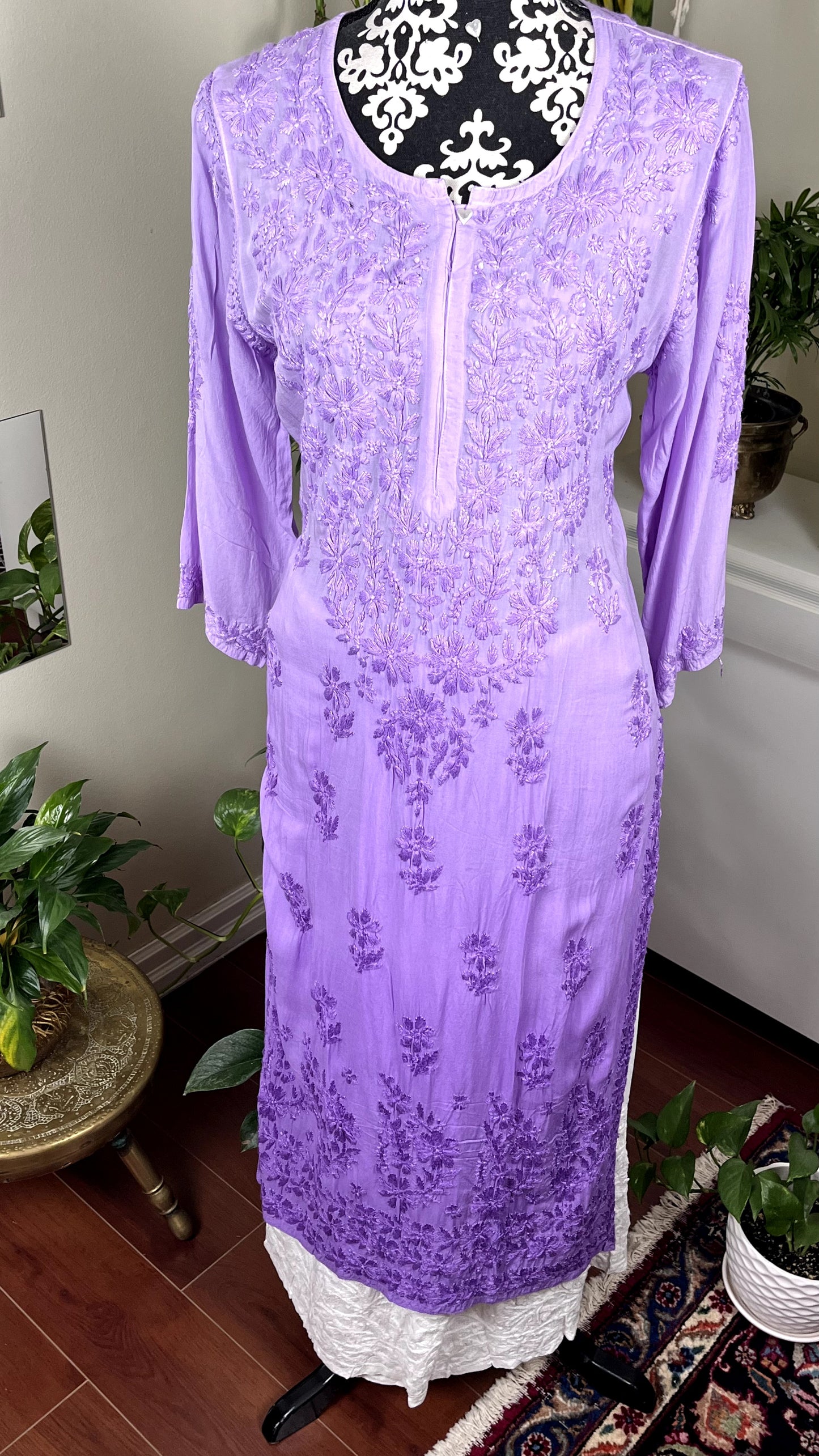 Purple 2 - Ombre Modal Straight Chikankari Kurta - The Hijab Fairy