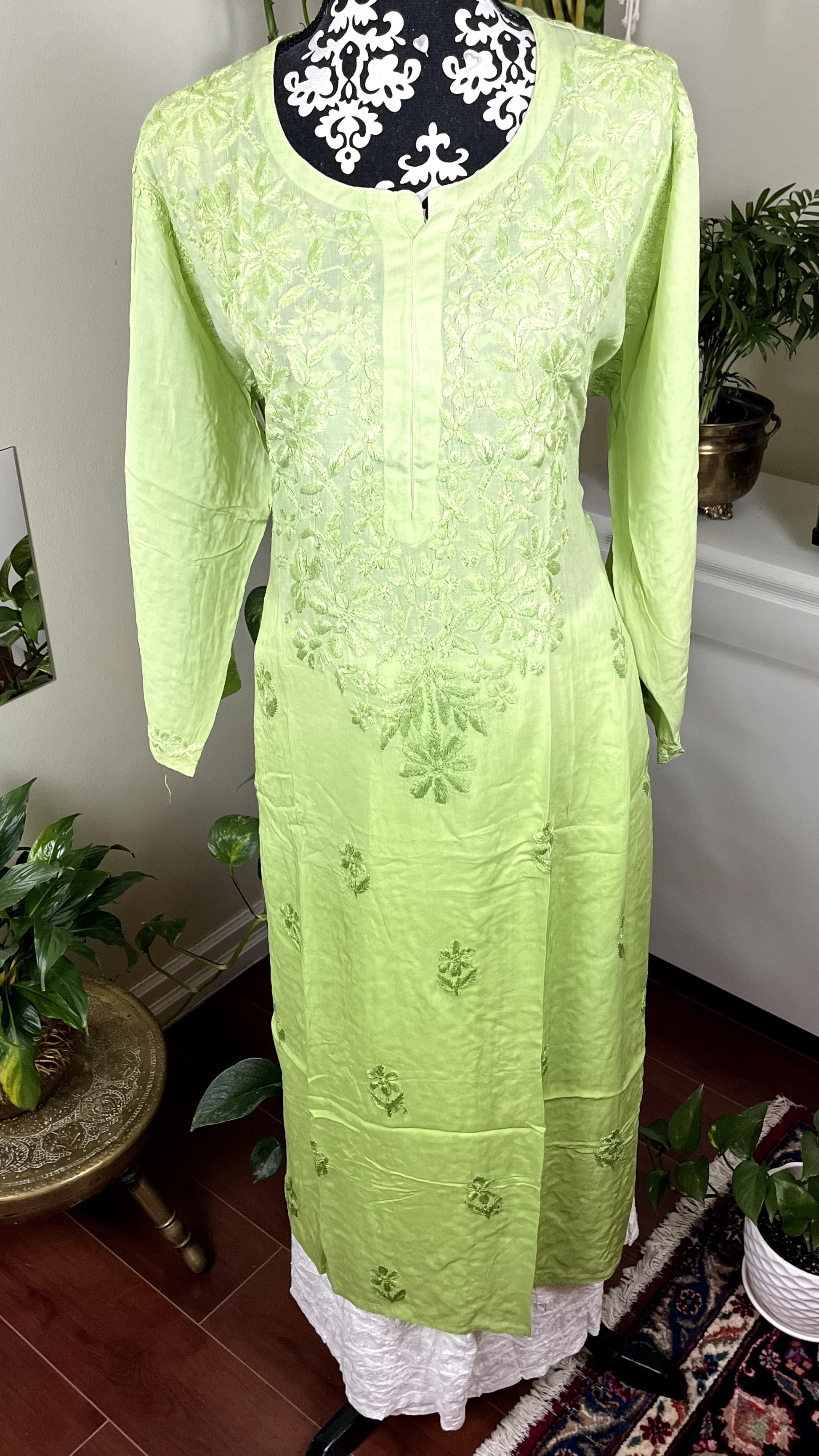 Green - Ombre Modal Straight Chikankari Kurta - The Hijab Fairy