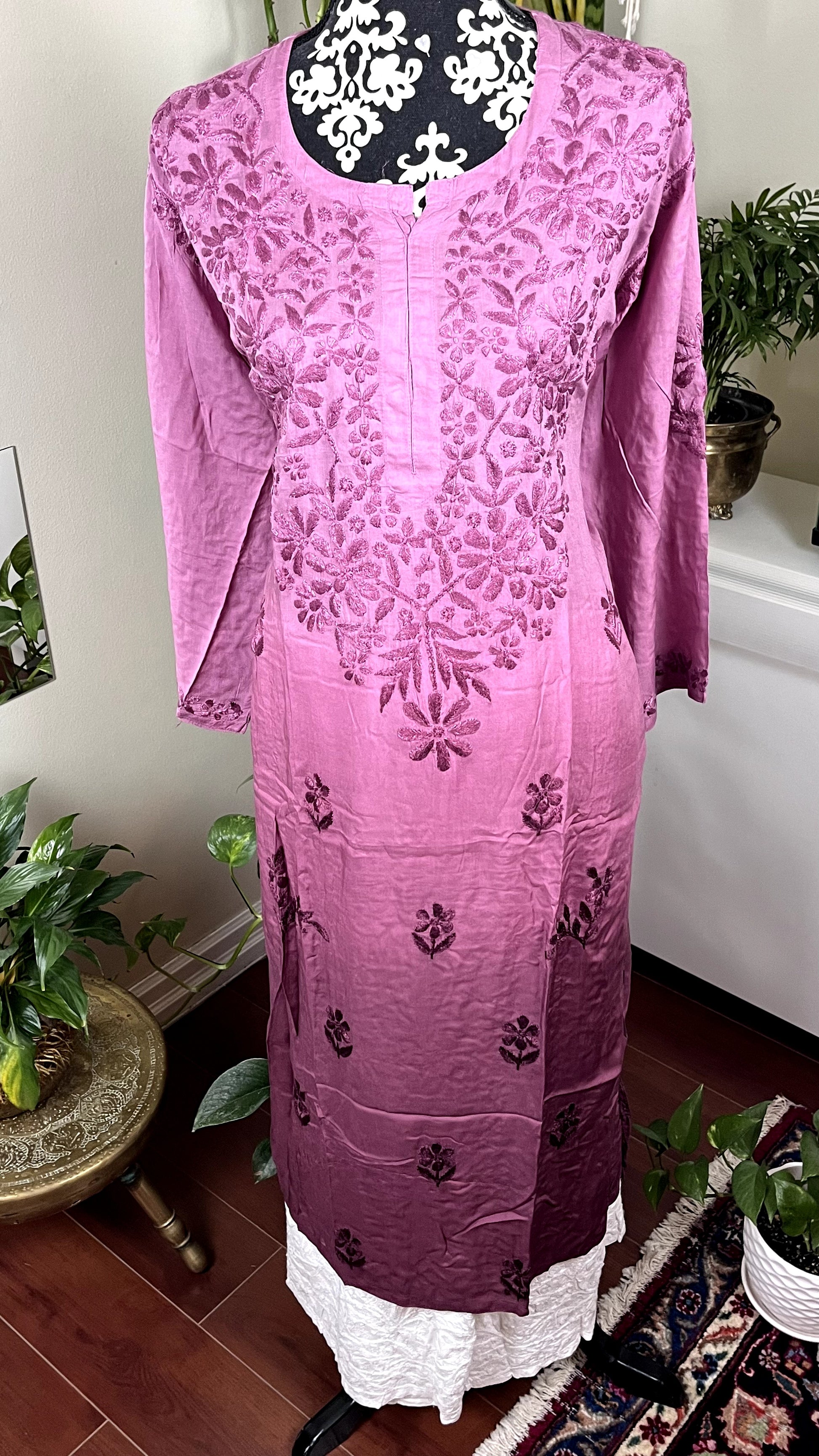 Mauve - Ombre Modal Straight Chikankari Kurta - The Hijab Fairy