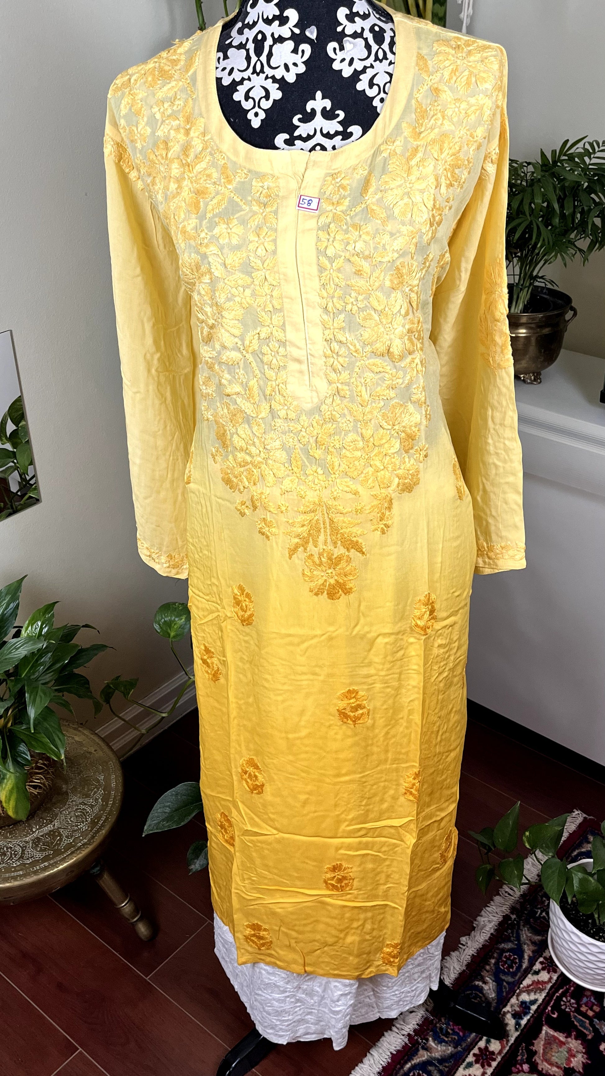 Yellow - Ombre Modal Straight Chikankari Kurta - The Hijab Fairy