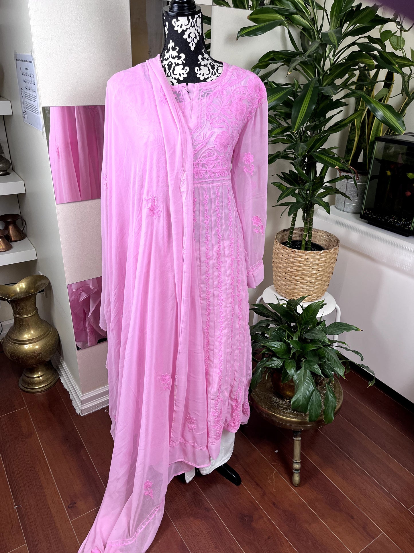 Pink Self - Georgette Anarkali - The Hijab Fairy