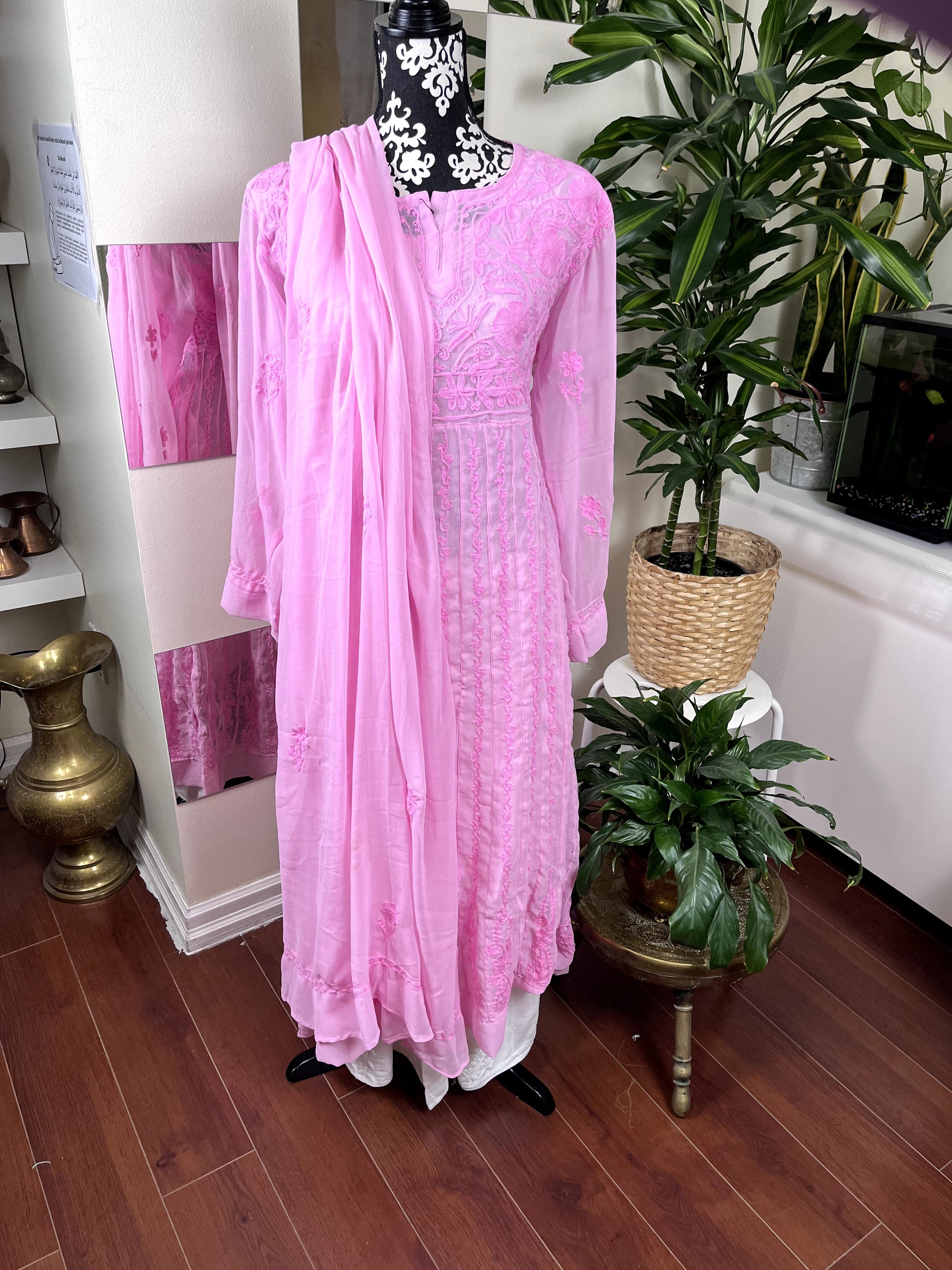 Pink Self - Georgette Anarkali - The Hijab Fairy