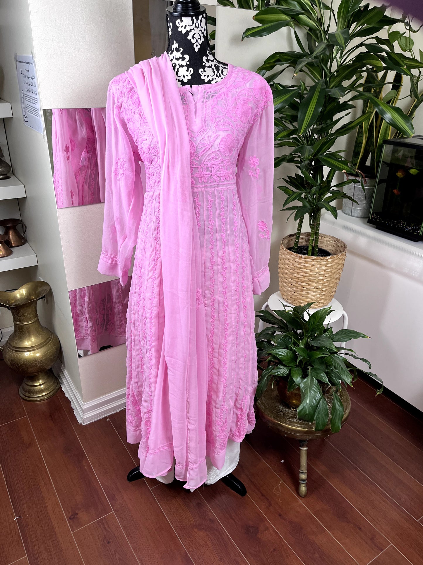 Pink Self - Georgette Anarkali - The Hijab Fairy