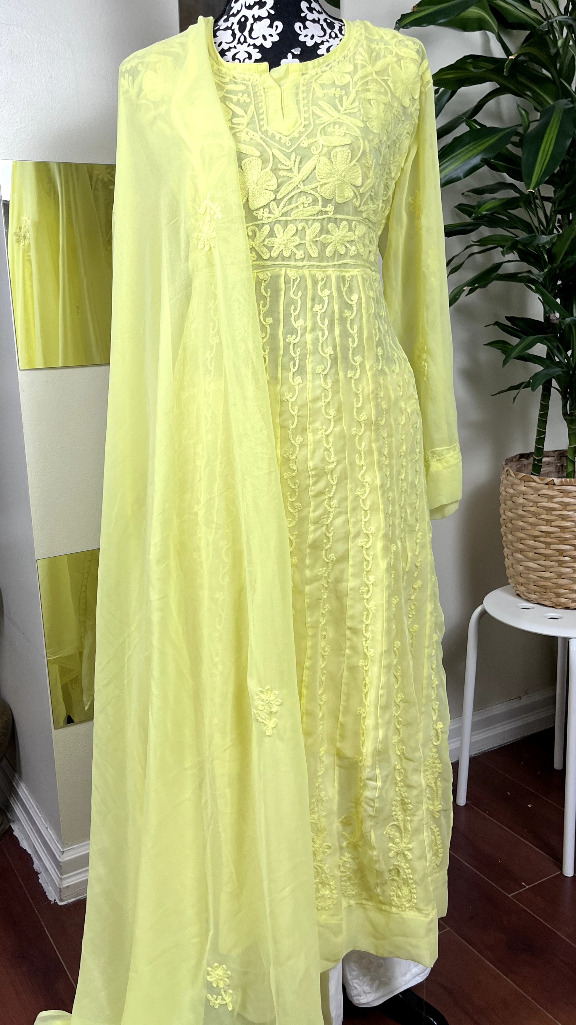 Yellow Self - Georgette Anarkali - The Hijab Fairy