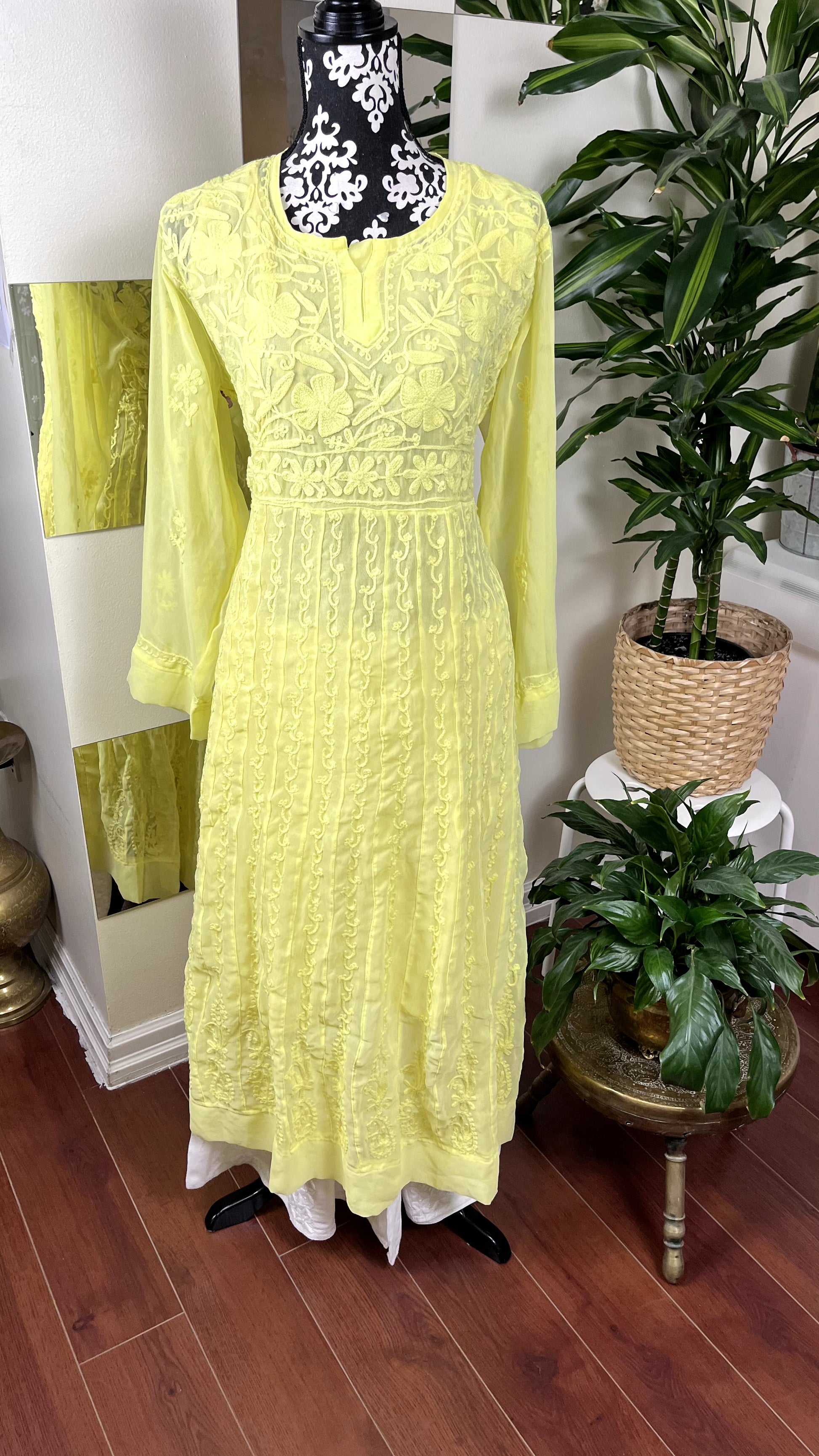 Yellow Self - Georgette Anarkali - The Hijab Fairy