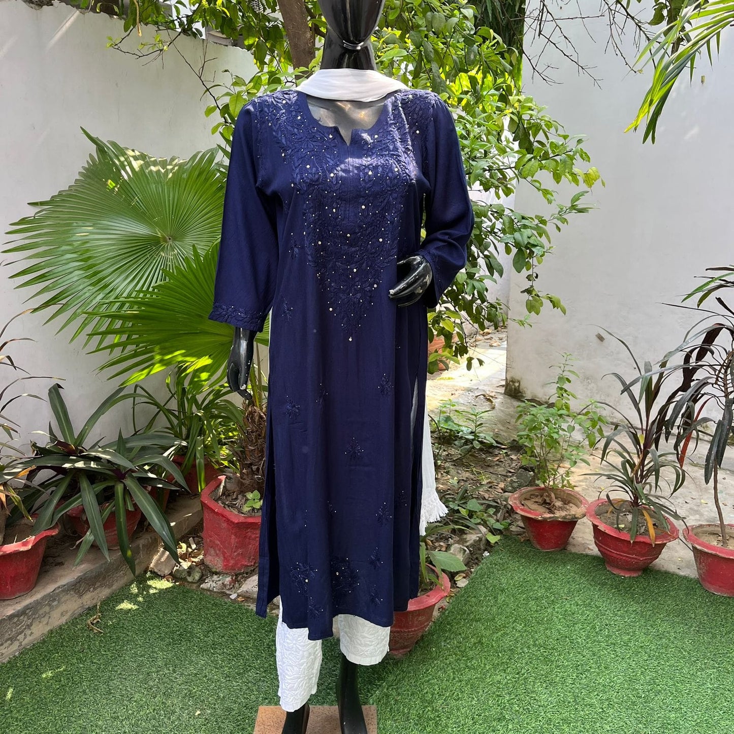 Navy Blue - Mukaish Rayon Kurta - The Hijab Fairy