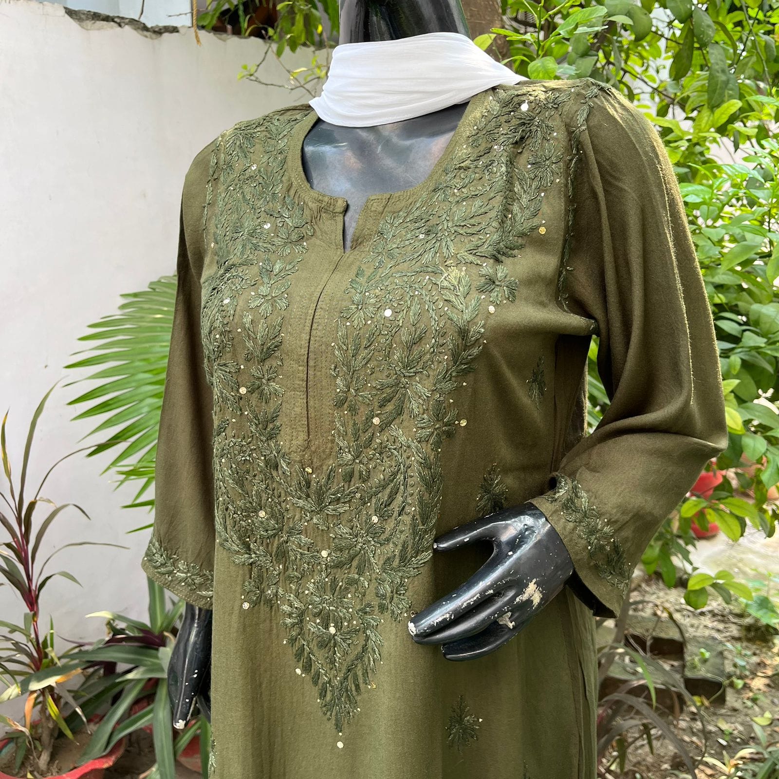 Green 2 - Mukaish Rayon Kurta - The Hijab Fairy