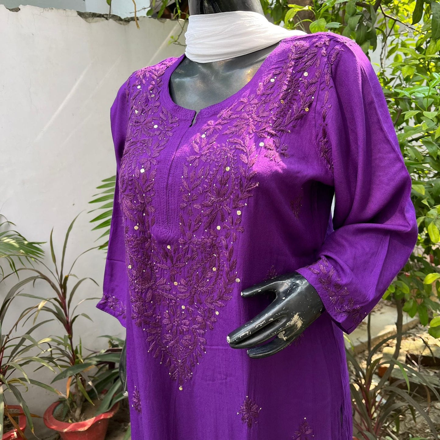 Purple - Mukaish Rayon Kurta - The Hijab Fairy