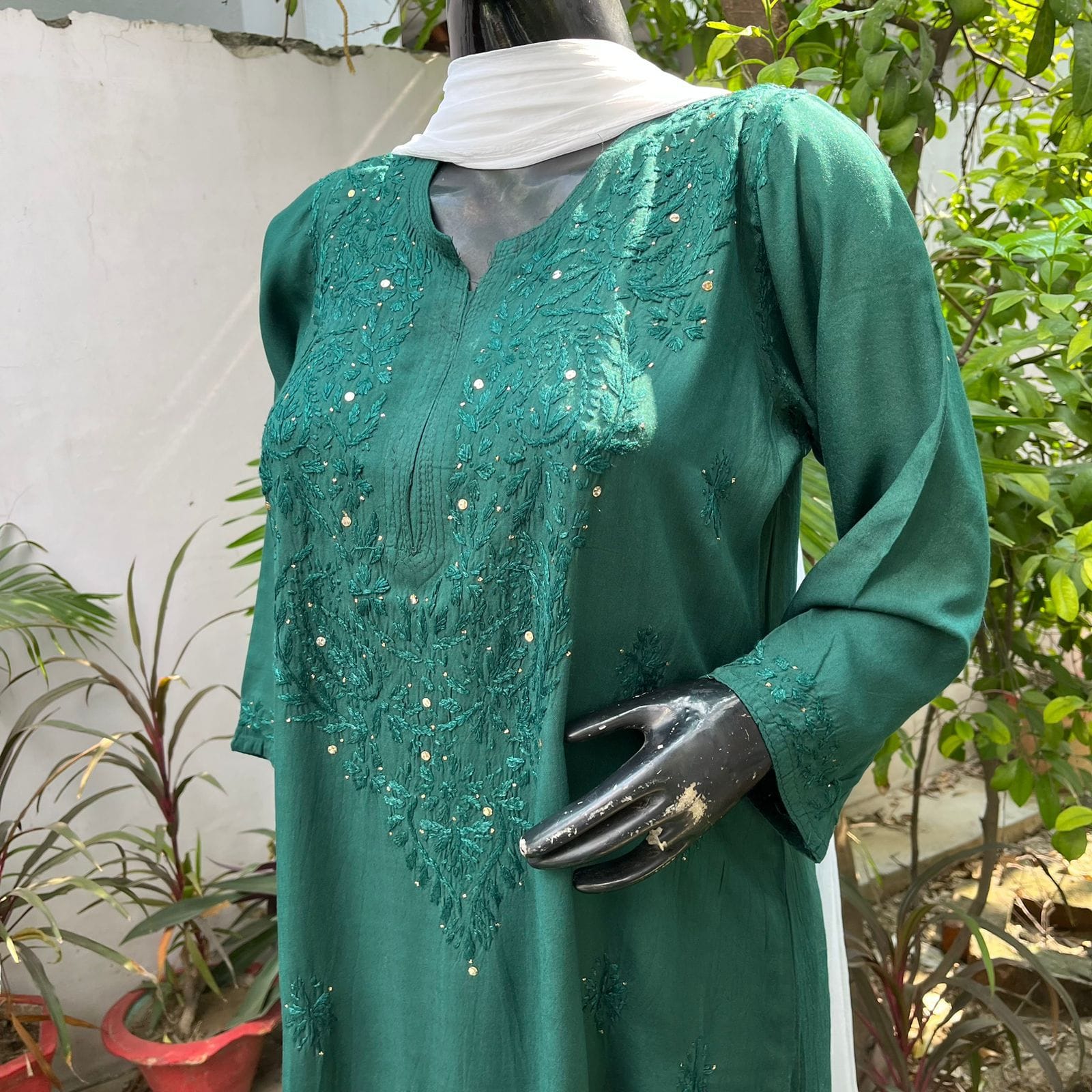 Green 1 - Mukaish Rayon Kurta - The Hijab Fairy