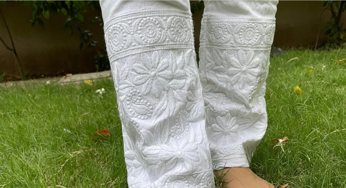 Chikankari Stretchable Pants - The Hijab Fairy